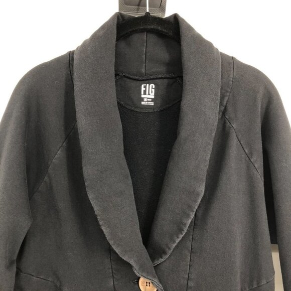 Fig chalet Black Blazer style Cardigan w/2 buttons pronounced lapels + pockets S - Picture 4 of 13